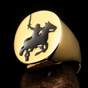KNIGHT RING, MENS BIKER RING, RIDING TEMPLAR KNIGHT ON HORSE BLACK SIZE 10.5 - Picture 1 of 7