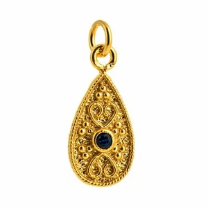 Ciondolo bizantino con zirconi blu a goccia in argento sterling 925 placcato oro - Foto 1 di 3