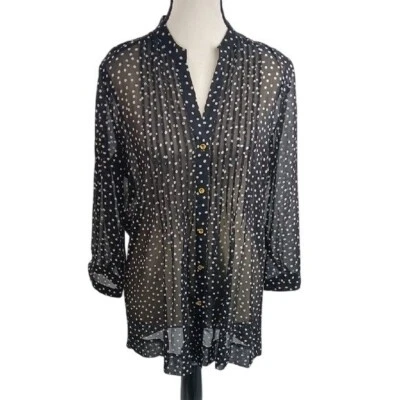Charter Club Blouse Womens Size M Black White Polka Dot Sheer V Neck - Image 1 of 4