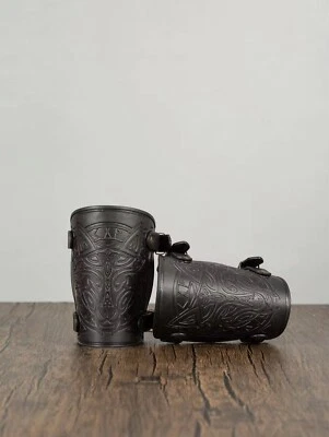 Medieval Cosplay PU Leather Armor Arm Warmers Strap Bracers Viking Pirate - Image 1 of 2