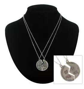 Silver Tone Best Friends Broken Round Pendant Chain Necklace 18" - Set of 2 - Picture 1 of 4
