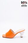 RRP €169 KALDA Leather Mule Sandals US7 UK4 EU37 Orange Twisted Heel