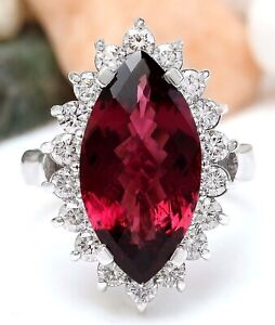 Natural Pink Tourmaline Diamond 14K Solid White Gold Woman Wedding Ring All size