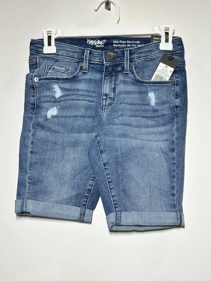 Mossimo Blue Jean Shorts Size 00 Bermuda Denim Stretch Cuffs Mid Rise Med Wash