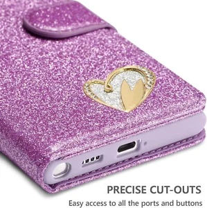 Funda para Samsung S21 A14 A15 A54 A04 Brillante Corazón Cuero Billetera Abatible Teléfono Cubierta - Imagen 1 de 29