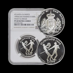 SAN MARINO. 1995, 1000 Lire, Silver - NGC PF68 - Atlanta Olympics, Vault Discus - Picture 1 of 5