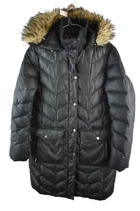 Lands End Womans Long Faux Fur Hooded Jacket Parka Size M Black Anorak - Picture 1 of 9