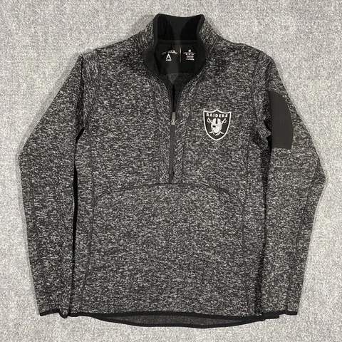 Oakland Raiders Sweater Womens Medium Gray Pullover NFL Football 1/2 Zip Antigua Cover