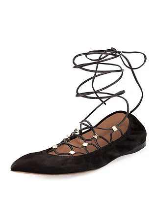 NUEVO EN CAJA VALENTINO Rockstud Bailarina Ballet Zapato Plano Negro Gamuza 37.5-7 Foto 1 de 4