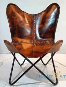 Vintage Lounge Accent Chair Classic Buffalo Leather Butterfly Chair Retro - Picture 1 of 5
