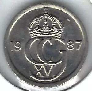 1987-D Schweden unzirkulierte 10-Erz-Münze Carl XVI Nickel-Bronze - Bild 1 von 2