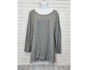 Weiche Umrandung Damen Tunika Top Gr. M grau Seide Rüschensaum Freizeit Arbeitskleidung  - Bild 1 von 13