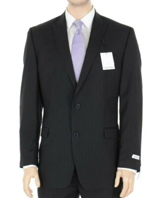 Abrigo deportivo Calvin Klein ajustado de dos botones azul marino a rayas 100 % lana 36S Foto 1 de 3