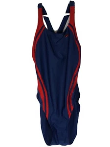 Speedo Sz 10 Swimsuit Women Blue Red One Piece Razor Open Back Chest Logo - Picture 1 of 9