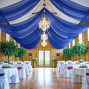 Blue Ceiling Drapes for Wedding 5x20FT 2 Panels Chiffon Wedding Arch Draping ... - Picture 1 of 6