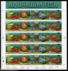 Hoja de estampillas de peces de acuario, Scott #3317 33c 20 montada sin montar o nunca montada - Imagen 1 de 1