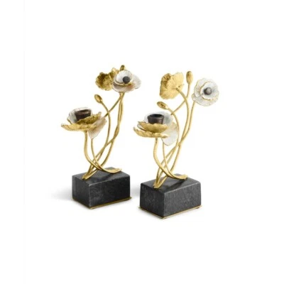 Michael Aram Gold Anemone Candleholders, Set of 2 (New, WO Box, Retail: $395) - Image 1 of 4