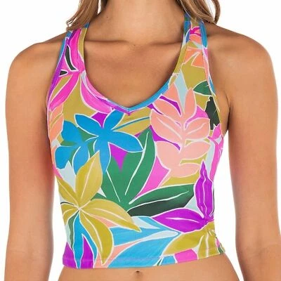 Hurley Juniors Mas Isla Tropical Print Racerback Tankini Swim Top Size S - Image 1 of 4