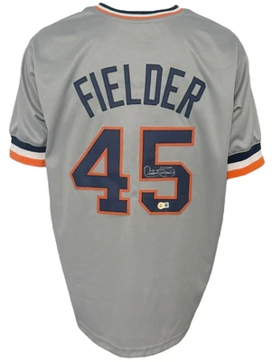 Detroit Tigers Cecil Fielder Autographed Pro Style Grey Jersey BAS Authenticated - Image 1 of 2