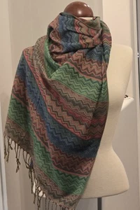 Pashmina Cashmere Zig-zag Scarf Shawl Chevron Pattern 27"x70" - Picture 1 of 8
