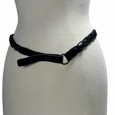 Women’s Braided Faux Leather Statement Belt Black Snap Closure Unique - Image 1 of 4