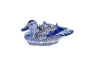 Estatuilla tetera pato azul y blanco porcelana china decoración coleccionable - Imagen 1 de 6