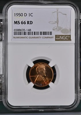 1950 D Lincoln Wheat Cent NGC MS-66 RD Toner! - Image 1 of 2