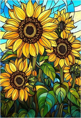 Grandes rompecabezas para adultos 300 15x10-300 piezas, vitrales girasoles  Foto 1 de 4