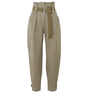 Pantalones cónicos IRO Mohon con cinturón verde militar de algodón y lona para mujer talla 34 FR US 2 Foto 1 de 4