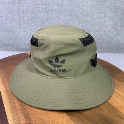 Шляпа Adidas ведро мужская оливково-зеленая трилистник широкие поля сетка вентиляционные отверстия подбородок шнур для походов - Изображение 1 из 4