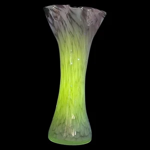Purple Swirl Manganese Glow Art Glass Stretch Vase with White MCM UV Reactive - Picture 1 of 7