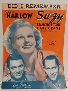 Partituras vintage 1936 Jean Harlow Cary Grant "Did I Remember" de Suzy - Imagen 1 de 3