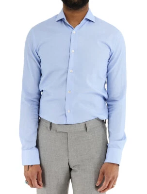 Tiger of Sweden Farrel 5 Mens Dress Shirt 45/17.75 Slim Fit Blue Pique Designer - Image 1 of 4