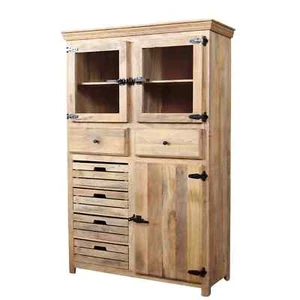 Schrank STONE Buffet Design Vitrine rustikal massiv Mangoholz Eisen Landhaus - Bild 1 von 9