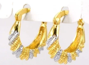 Pretty New Two-Tone Yellow & White Gold Plated Handbag Caterpillar Hoop Earrings - Picture 1 of 11