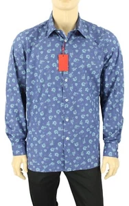 NEW MENS REPORT COLLECTION FLORAL PRINT BLUE COTTON BUTTON FRONT SHIRT XL - Picture 1 of 3