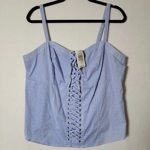 Top halter tórrido para mujer talla 1 (14/16) estilo corsé con cordones azul blanco a rayas - Imagen 1 de 11
