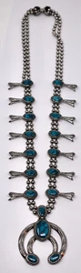 Vintage Goldette 1960s Faux Turquoise Squash Blossom Necklace 25" - Excellent - Picture 1 of 7