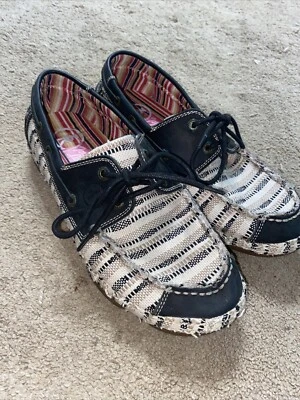 Tony Lama Boot Lindale Boat Shoes Woven Striped Moccasin Loafers Womens Size 11 - Image 1 of 4