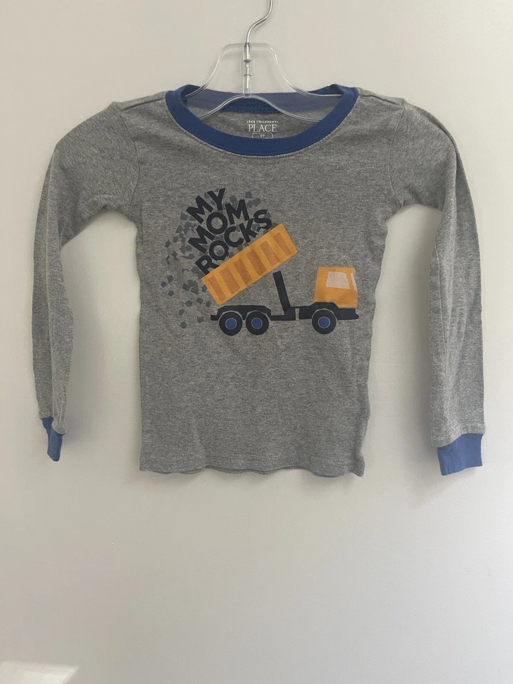 TCP Toddler Boys Dump Truck  My Mom Rocks 100% Cotton Long Sleeve Top Gray 3T - Image 1 of 3