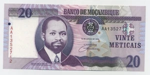 Mosambik 20 Meticais 16-4-2006 Pick 143 UNC Banknote unzirkuliert Rhino Ser AA - Bild 1 von 2