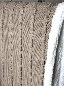 Max Studio Crochet Knit Reversible Sherpa Throw Blanket Light Brown Thick  50x60 - Picture 1 of 4
