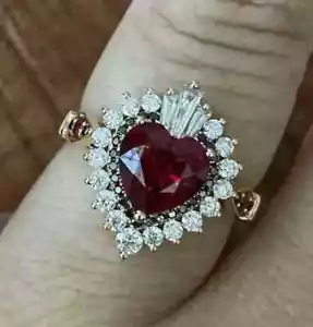 2.00 Ct Heart Cut Lab Created Red Garnet Halo Engagement Ring 14K Rose Gold Over - Picture 1 of 1