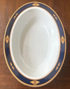 FOXWORTH Oval 11" Vegetable Serving Dish Bowl Wedgwood Porcelain Japan Blue Gold - Picture 1 of 3