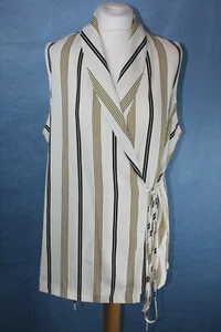 BNWOT SIZE 18 EX M&S PER UNA IVORY STRIPED SLEEVELESS WRAP TOP X104 - Picture 1 of 5