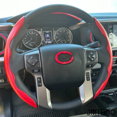 Carbon Fiber Car Steering Wheel Cover Red Leather For Toyota Tacom Tundra 15" - Image 1 of 4