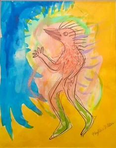Phyllis Diller Signed & Framed Watercolor Painting "The Chicken" - Picture 1 of 4