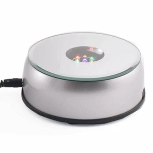 New 4-Inch Rotating LED Light Display Base with Adaptor, Silver, USA Seller!! - Picture 1 of 1