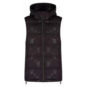 Luke | Egrit Funnel Neck Allover Repeat Logo Print Hood Sleeveless Gilet - Black - Picture 1 of 4