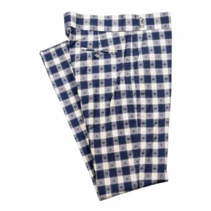 Mens Gurkha Pants Blue Beige Plaid Check Geometric Slim Straight Flat Front 34 - Picture 1 of 7